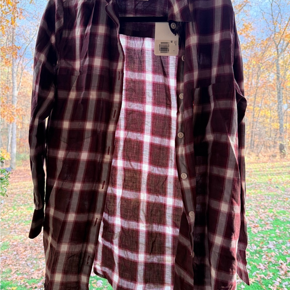 Levi's Men's Burgundy and White Checkered Shirt